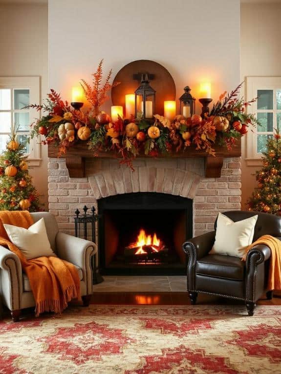 cozy autumn fireplace decorations