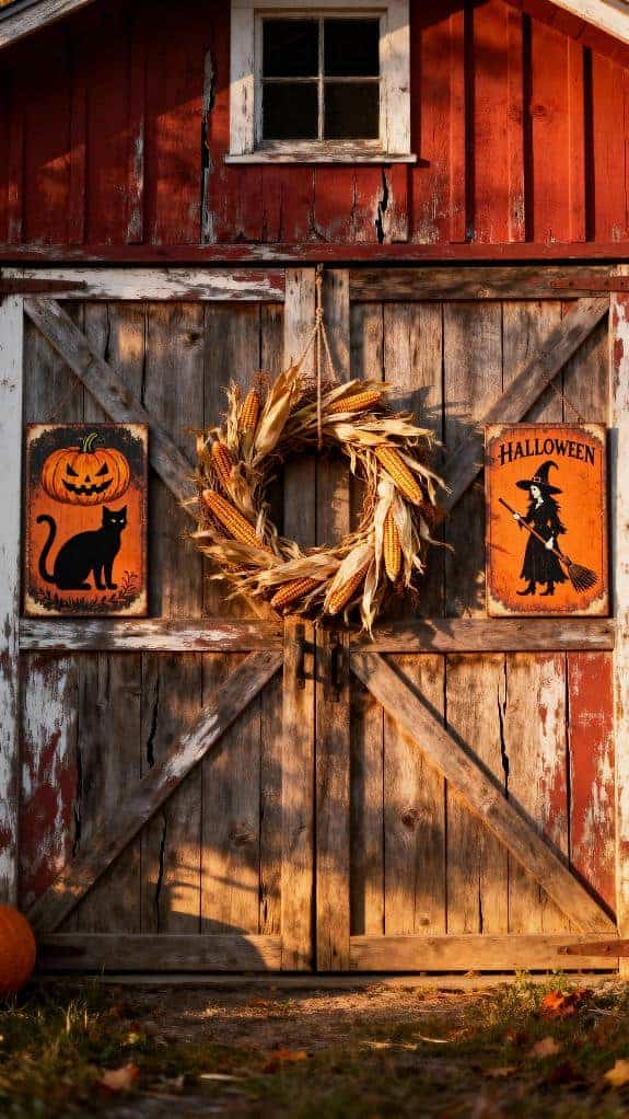 cozy barn door halloween decoration