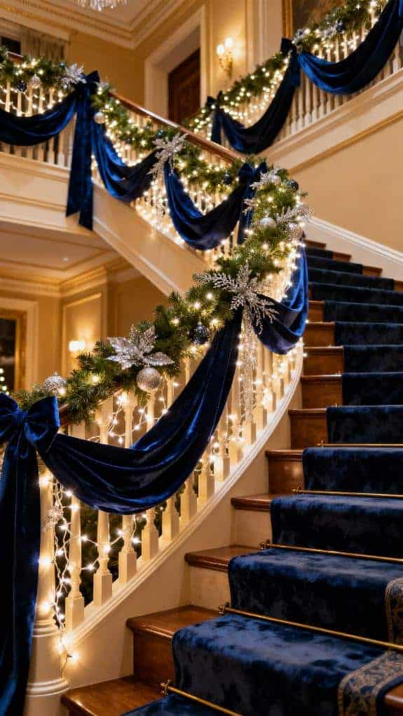 cozy blue velvet staircase