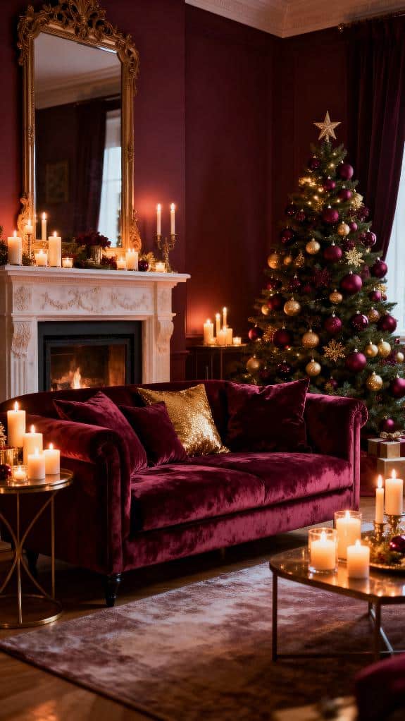 cozy burgundy candlelit living room