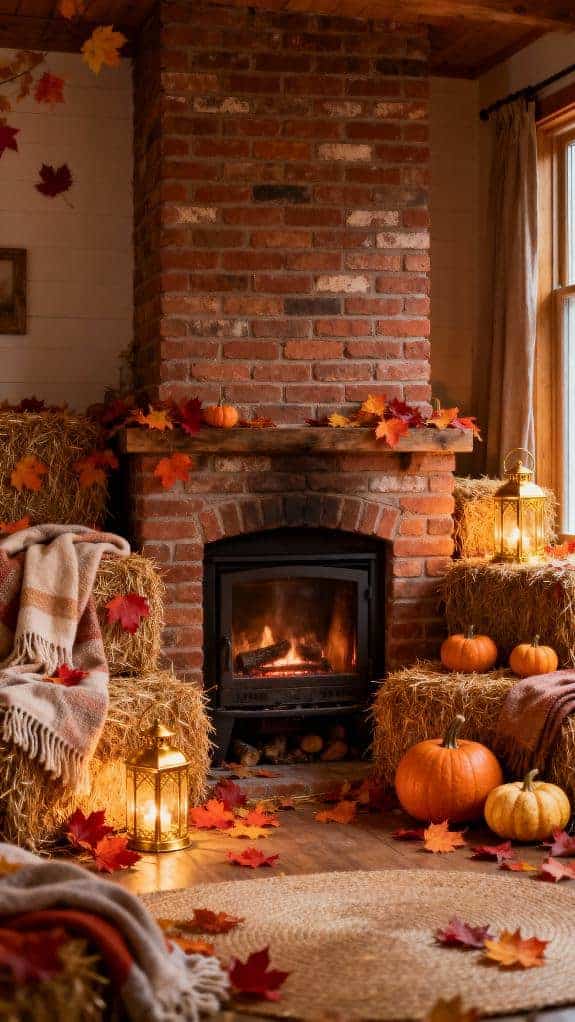 cozy fireplace with hay