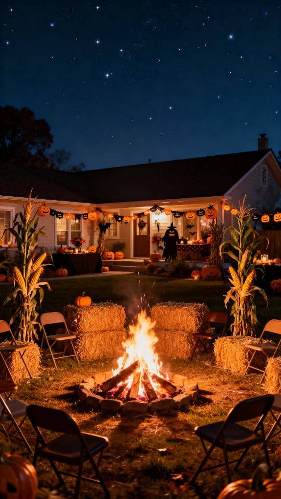 cozy halloween bonfire setup