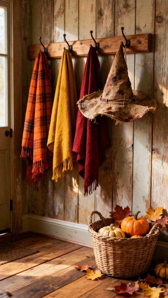 cozy halloween mudroom decor