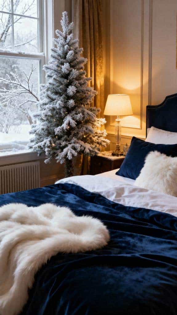 cozy navy holiday guestroom