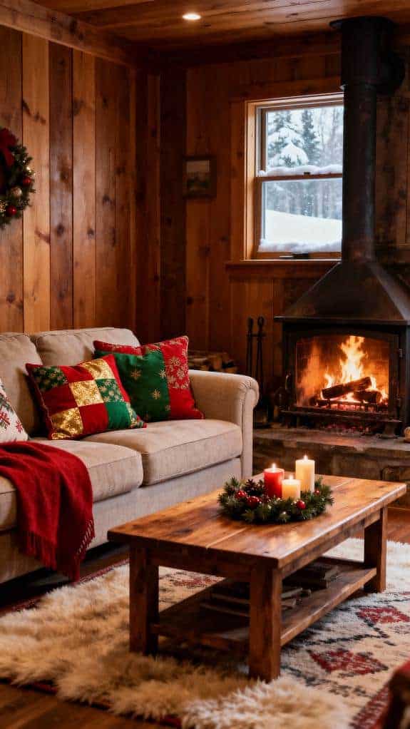 cozy patchwork fireplace living