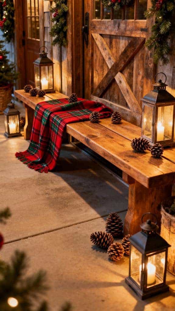 cozy plaid bench decor
