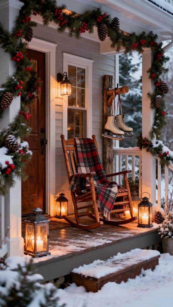 cozy plaid blankets and lanterns