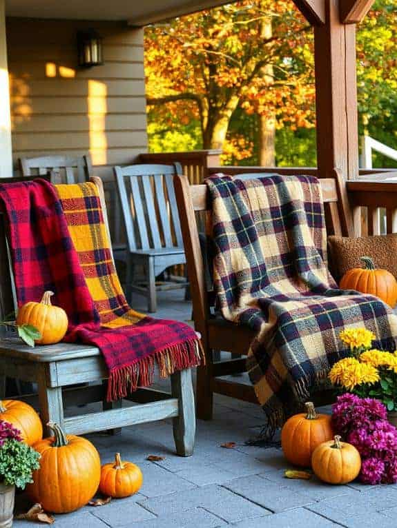 cozy plaid blankets outdoors