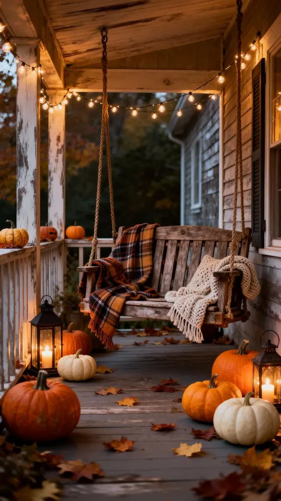 cozy porch fall decor
