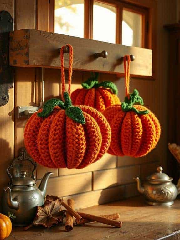 cozy pumpkin shaped pot holders
