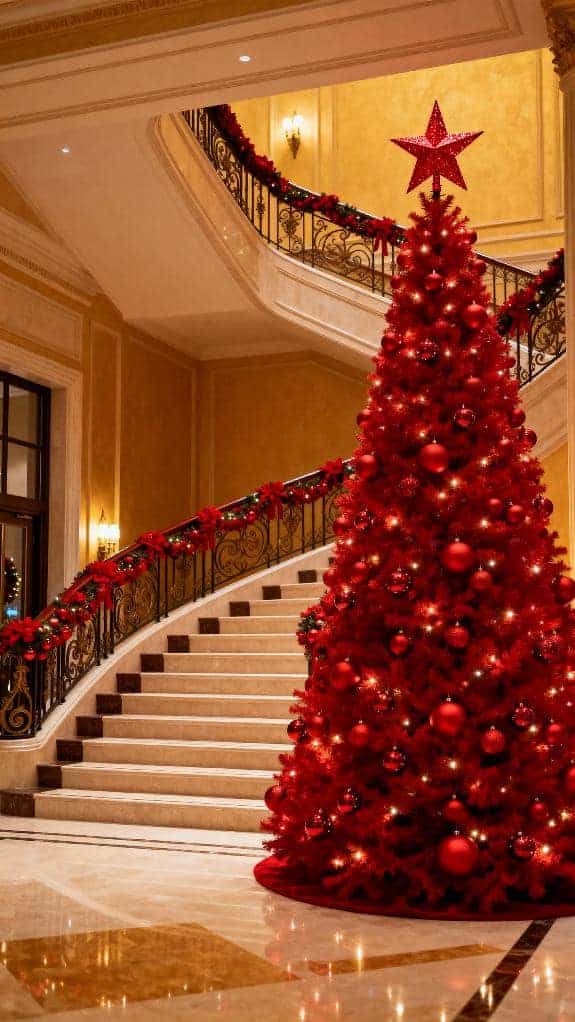 cozy red christmas entryway