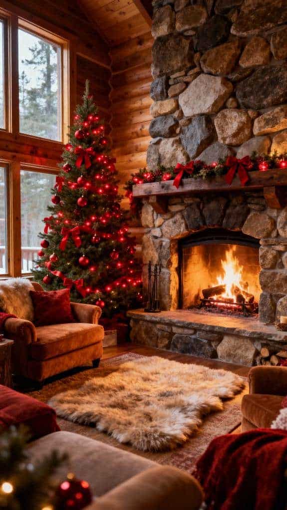 cozy red themed holiday decor