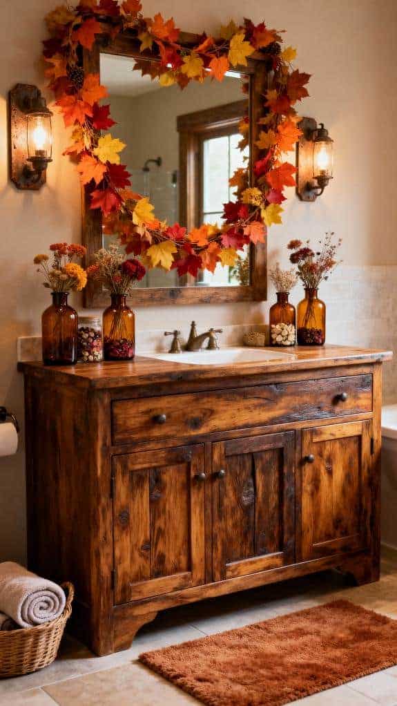 cozy rustic autumn bathroom