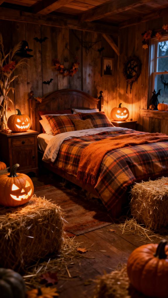 cozy rustic halloween bedroom