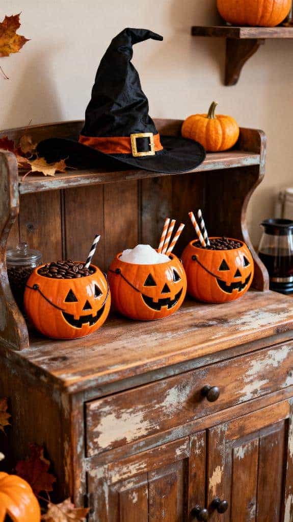 cozy rustic halloween coffee station