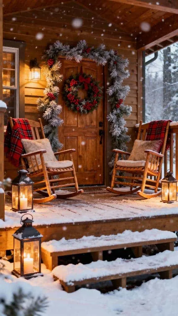 cozy snowy cabin porch