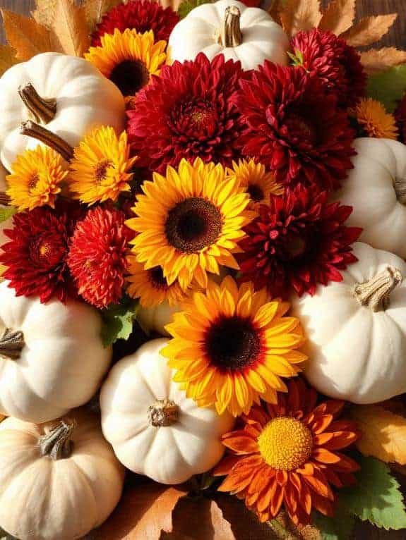 cozy white pumpkin arrangements