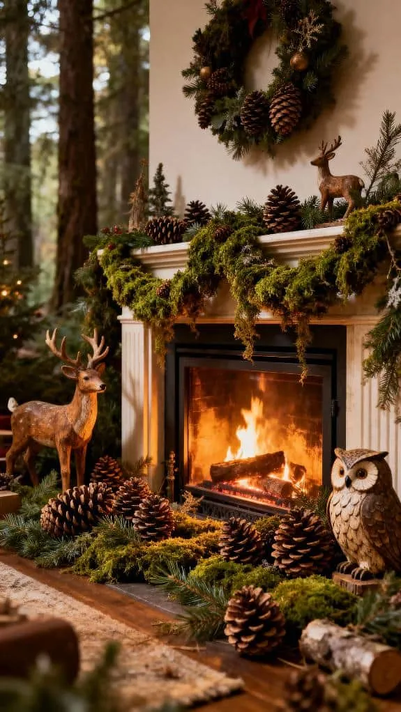 cozy woodland fireplace decor