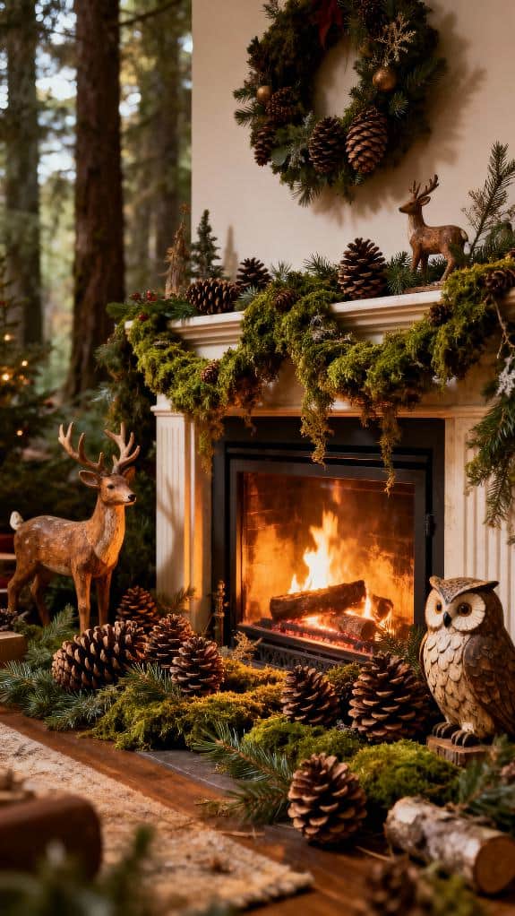 cozy woodland fireplace decor