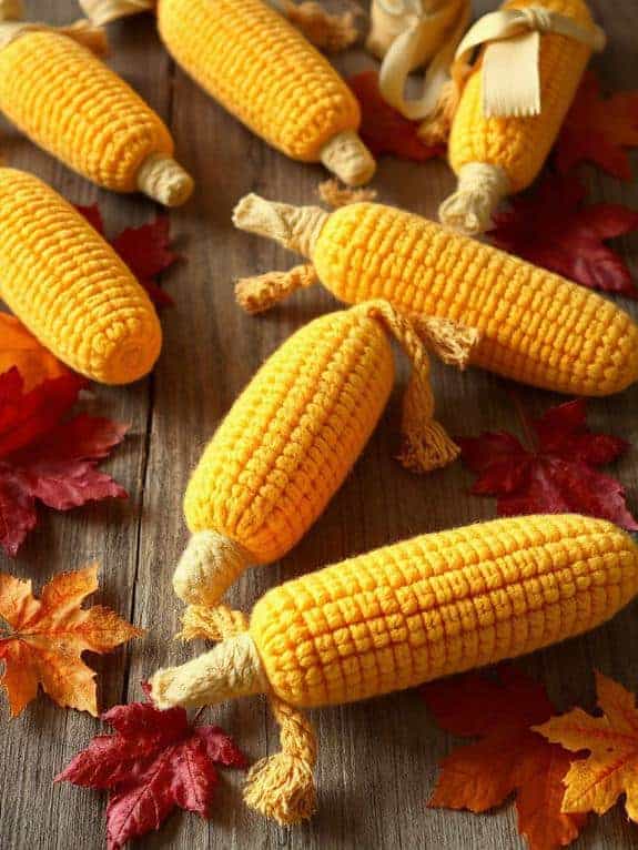 crocheted autumn corn decor