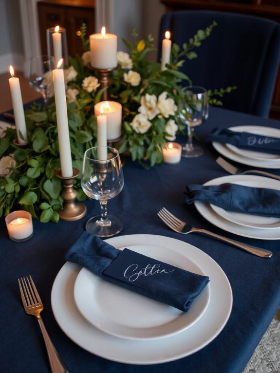 deep blue calligraphy place cards