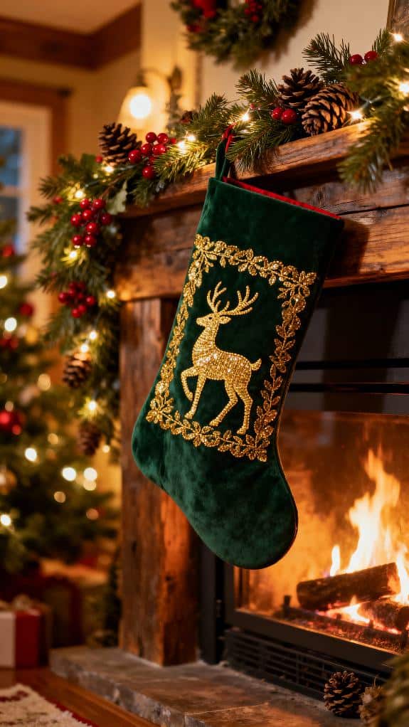 deep green embroidered stocking
