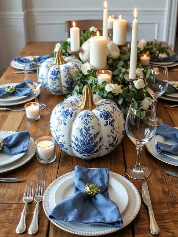 elegant blue and white centerpieces