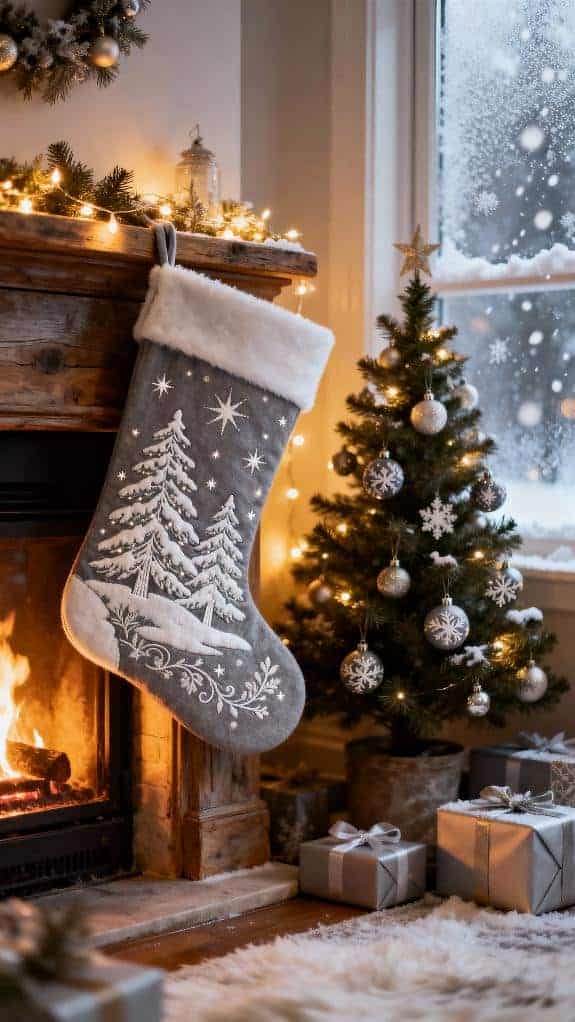 elegant grey embroidered stocking
