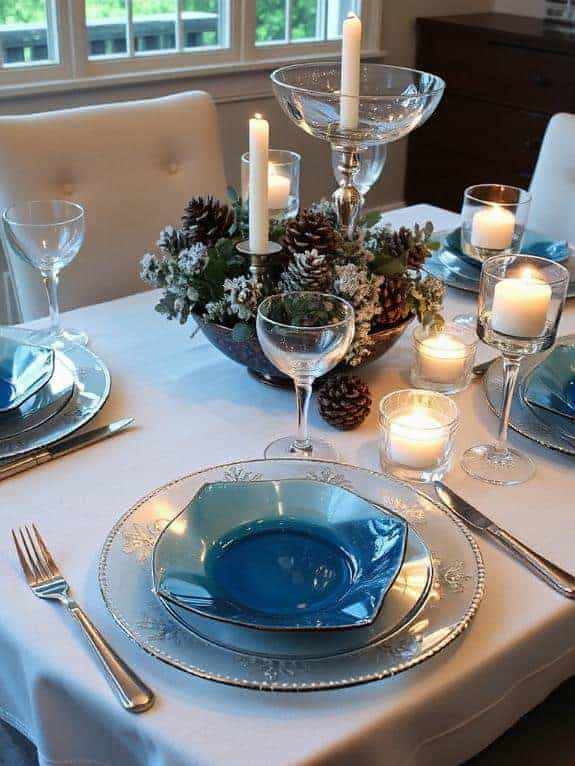 elegant icy blue chargers