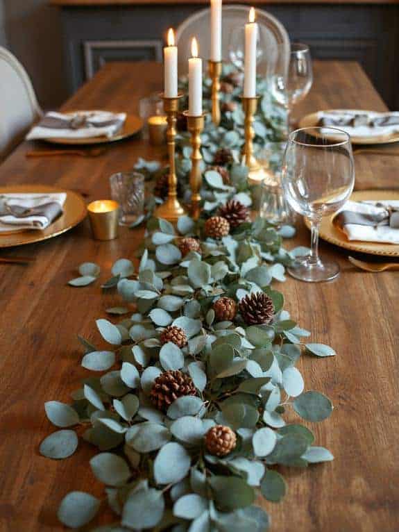 eucalyptus runner with pinecones