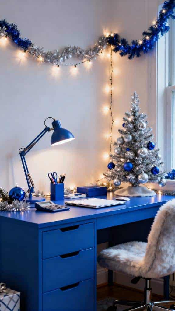 festive blue desk decor