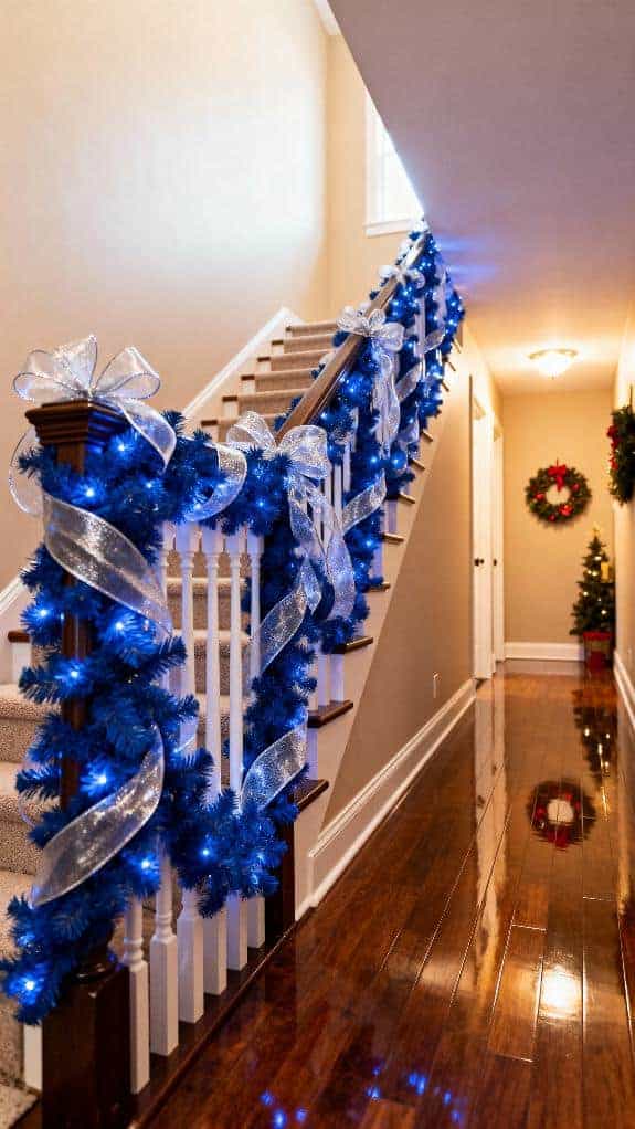 festive blue garland decorations
