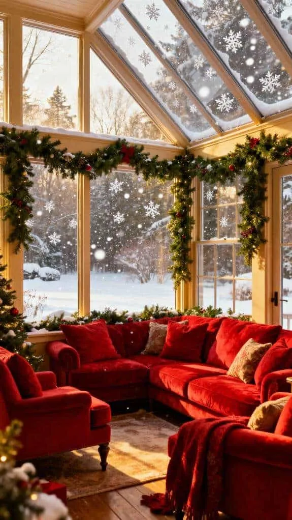 festive sunroom winter decor