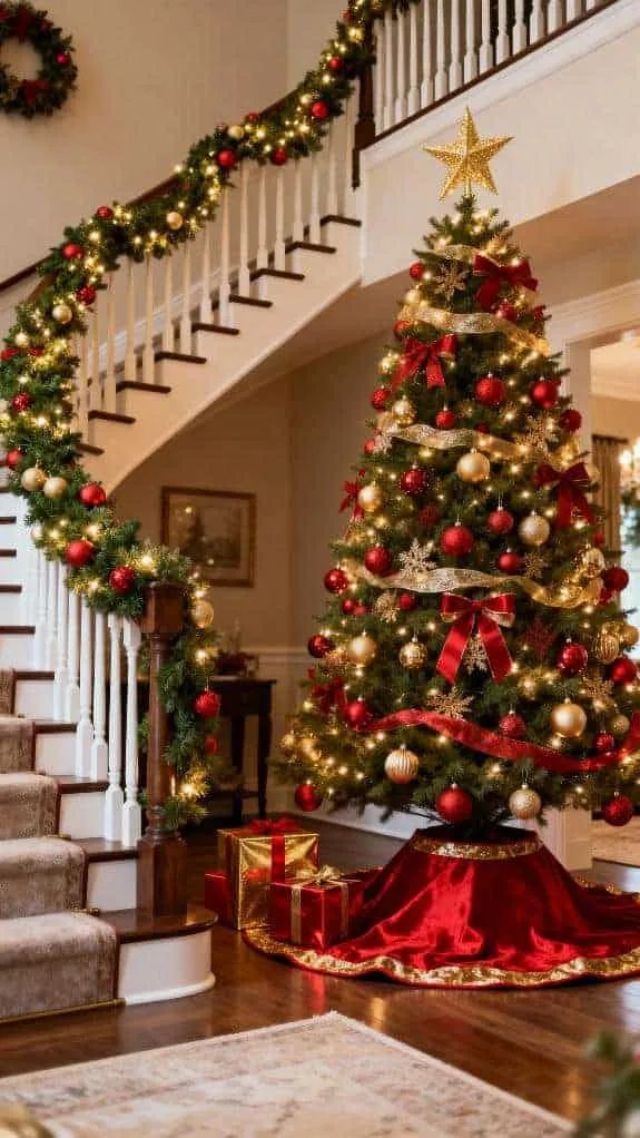 garlanded staircase with tree