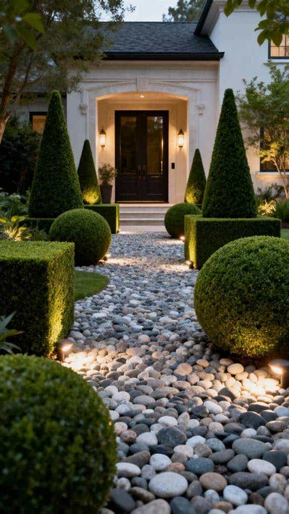 geometric boxwood pebble design