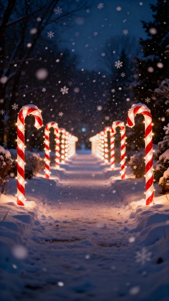glowing candy cane pathway
