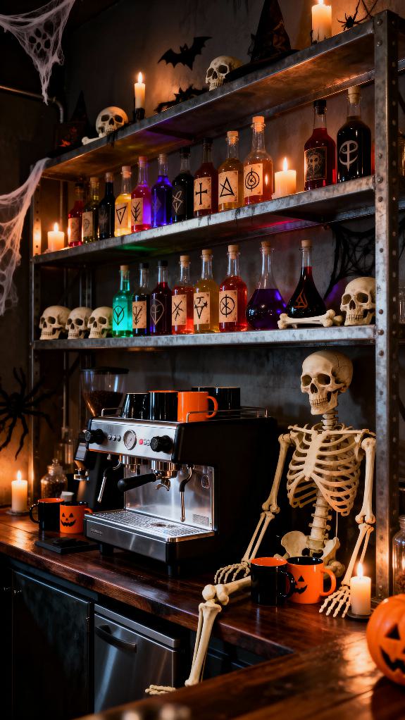 halloween themed coffee bar setup