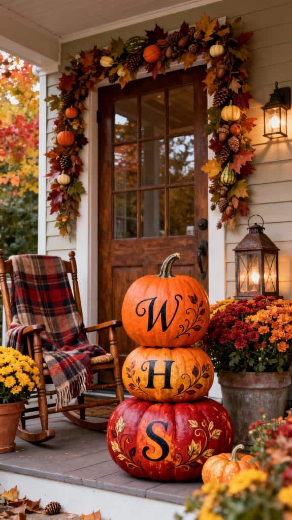 hand painted fall pumpkin display