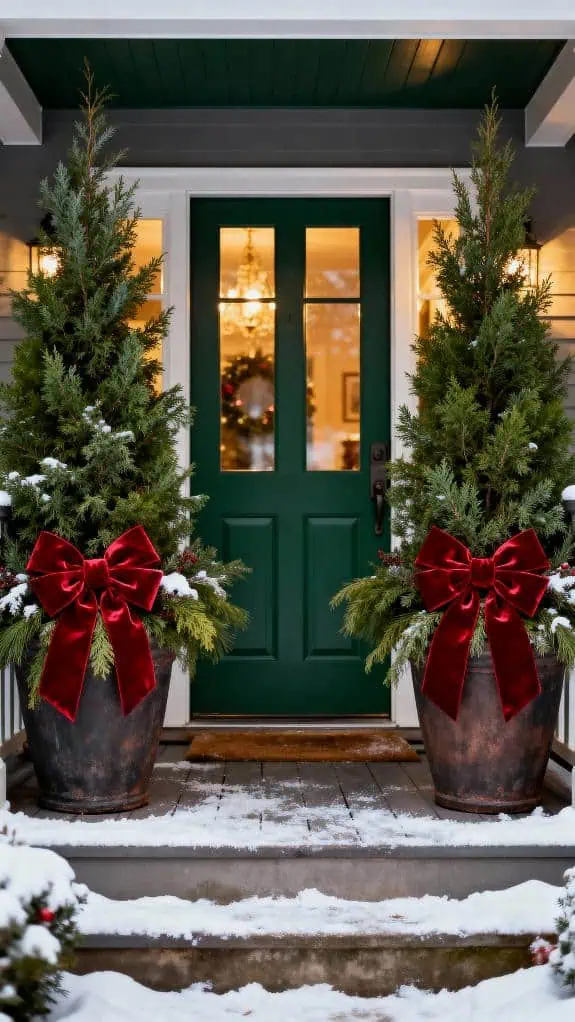 holiday planters with greenery