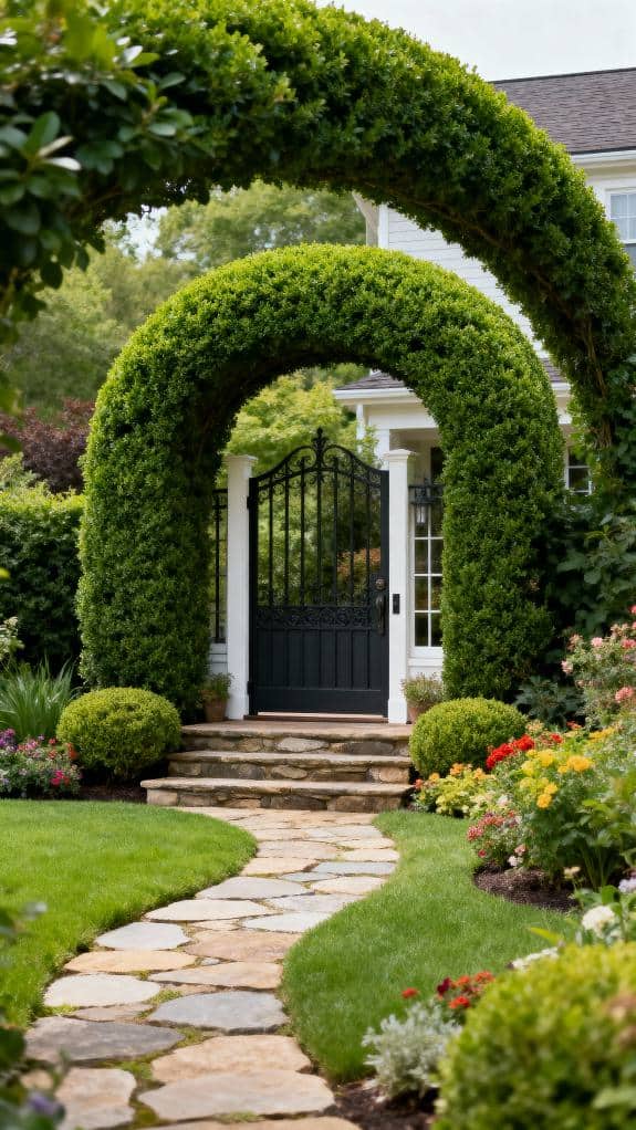 inviting boxwood entryway arch
