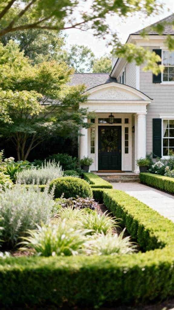 layered boxwood planting beds