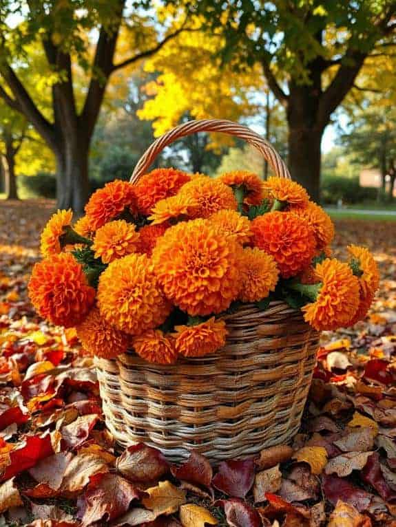 marigolds in basket planter