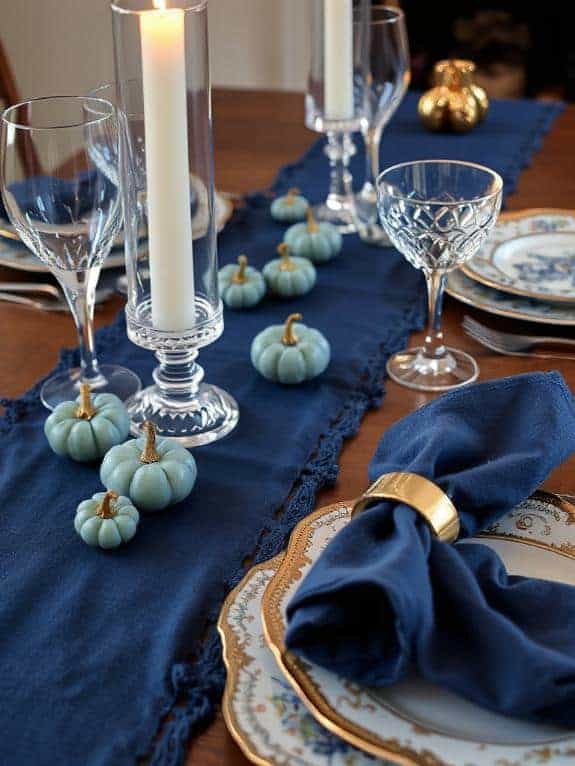 mini blue pumpkins centerpiece