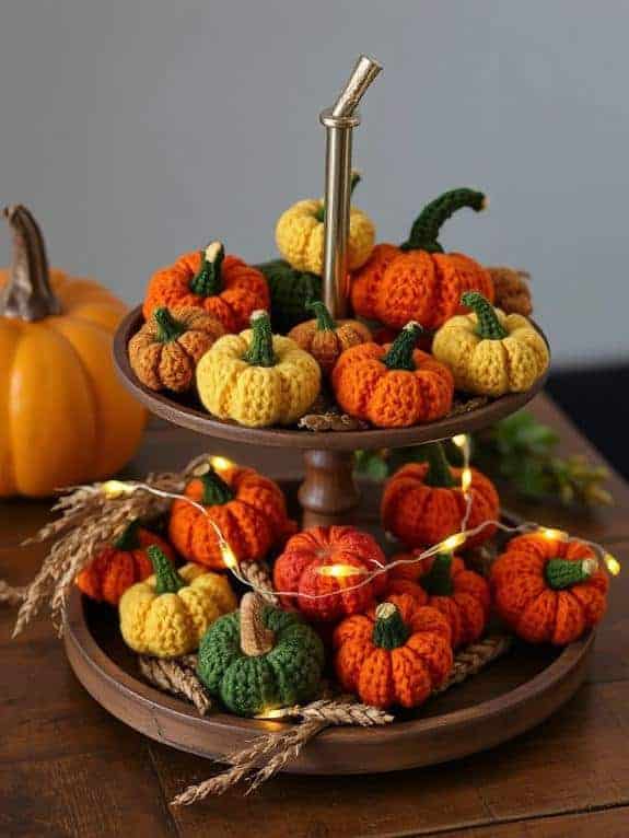mini crochet gourds display