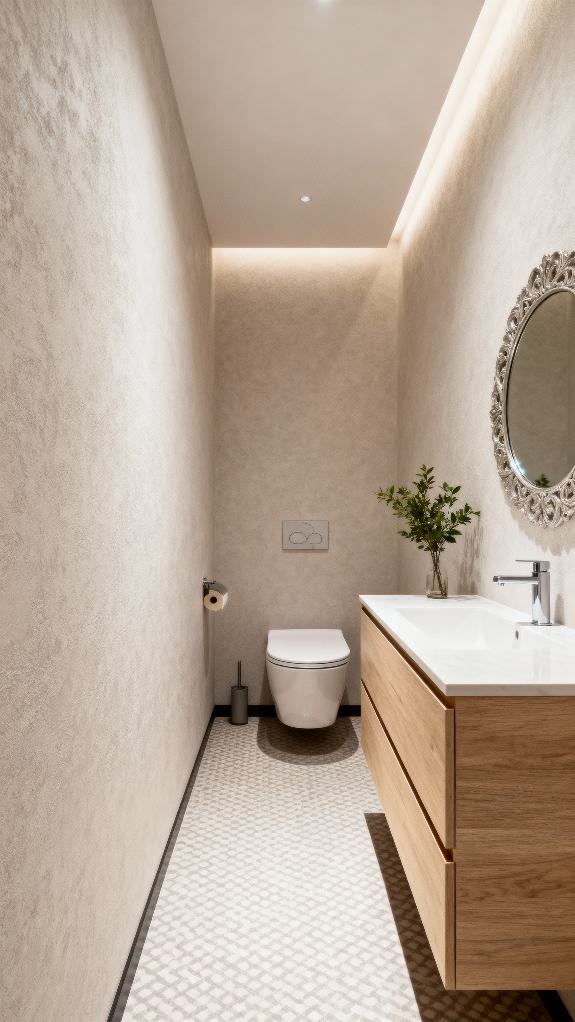 narrow bathroom with vanity