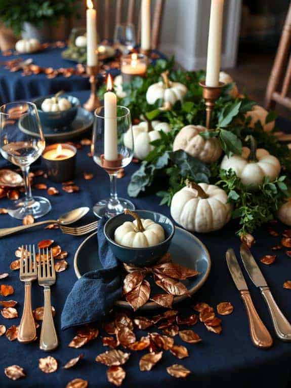 navy copper leaf decor