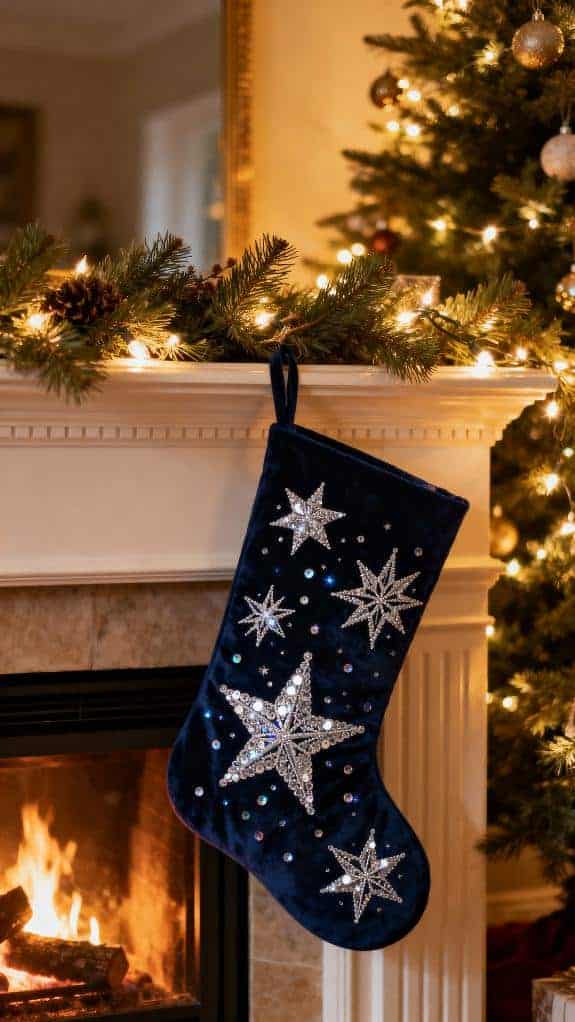navy stocking with sequins