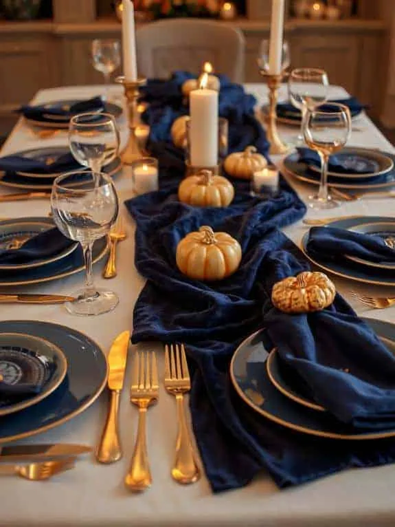 navy velvet with gold accents