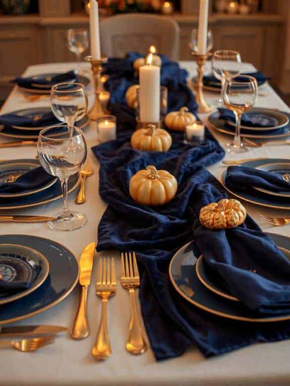 navy velvet with gold accents