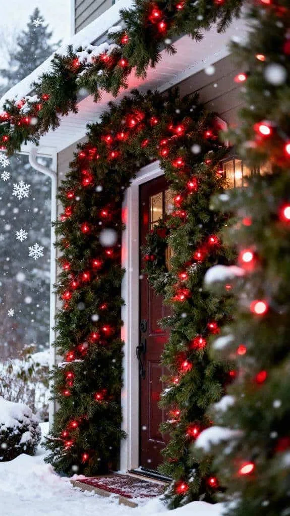 pine garland with red lights